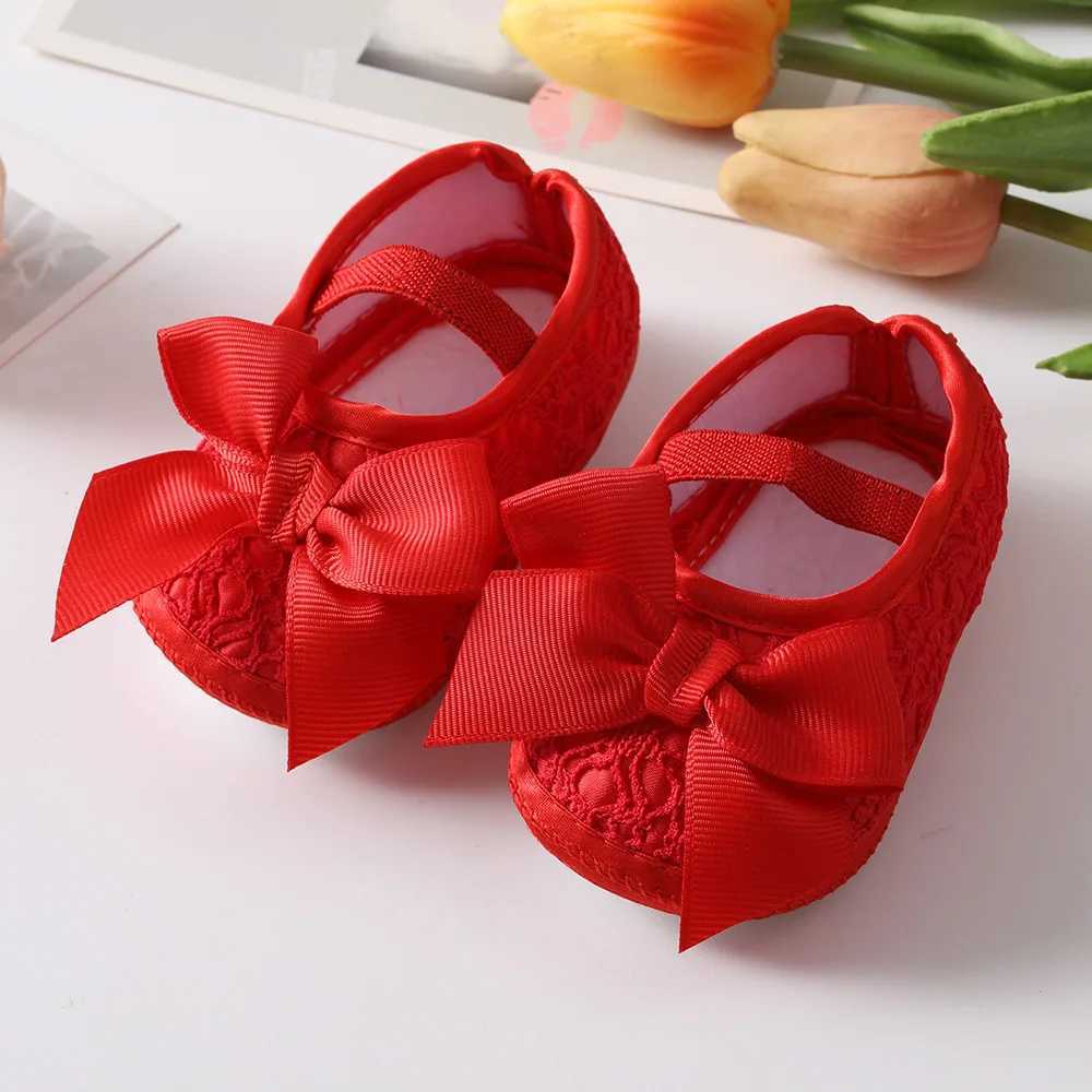 Cute baby shoes with ribbon bow for 0-1 year old newborns soft soled childrens shoes princess first walker dress shoes M240827