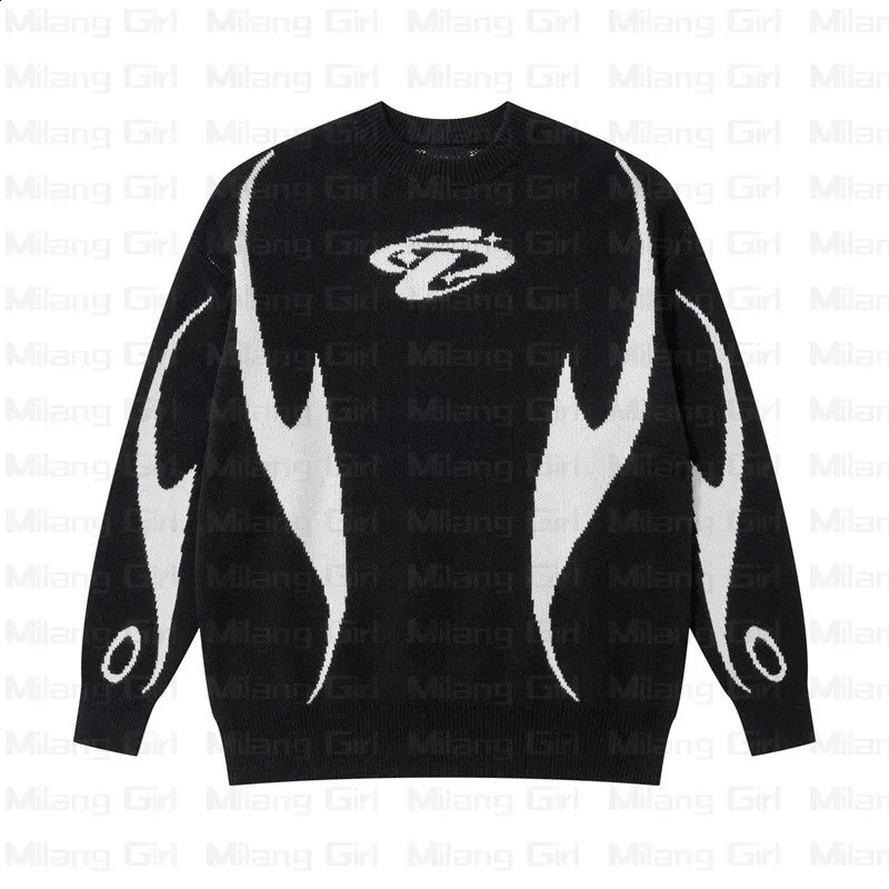 Star print Gothic black knitted Y2K winter oversized mens sweater Holloween 2000 punk couple skydiving youth clothing 240826