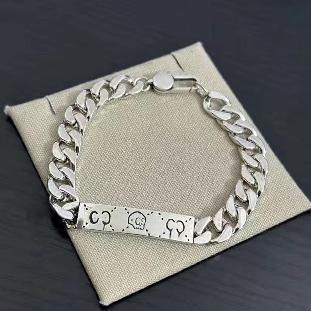 Sterling Silver Charm Bangles Fashionable Letter Charm Bracelet Silver Plated Chain for Women and Men Unisex HipHop Jewelry Z250910