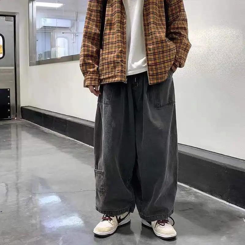 Large Size Workwear Wide Leg Jeans Ins Baggy Pants Mens Fashion Oversize Trousers Black Japanese Streetwear 4XL 5XL 240823