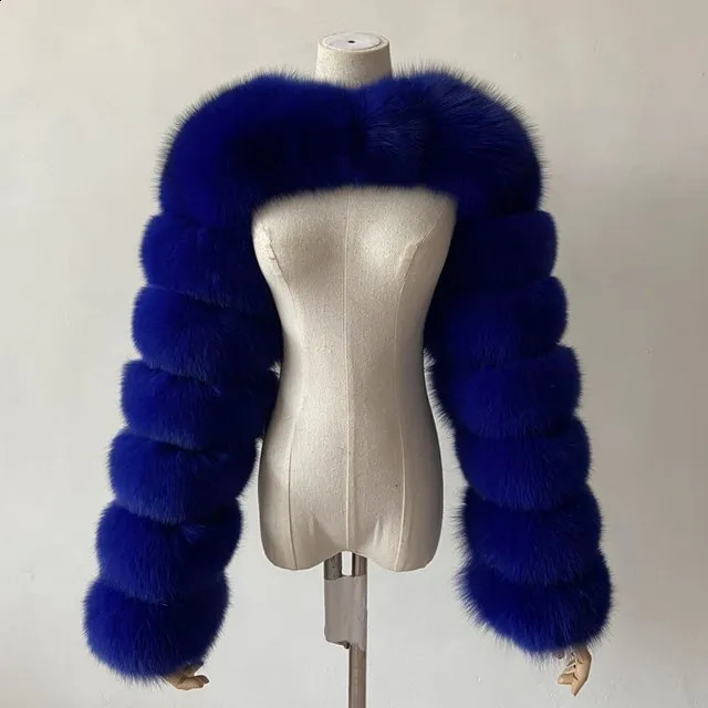Womens ultra short synthetic fur leather jacket real raccoon silver red fashionable natural double sleeves 240826