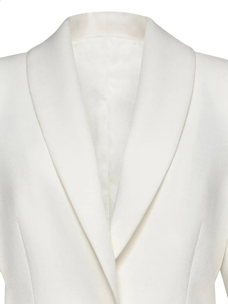 EAM Women White Irregular Pleated Ruffles Elegant Blazer Lapel Long Sleeve Jacket Fashion Spring Autumn 1DH4840 240826