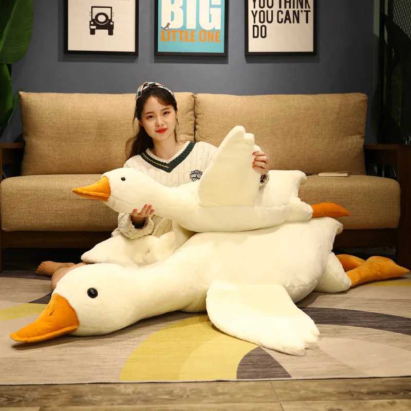 Giant 50-130cm fluffy duck plush toy sleeping pillow cute animal filled swan goose doll floor mat childrens girl birthday gift W250107