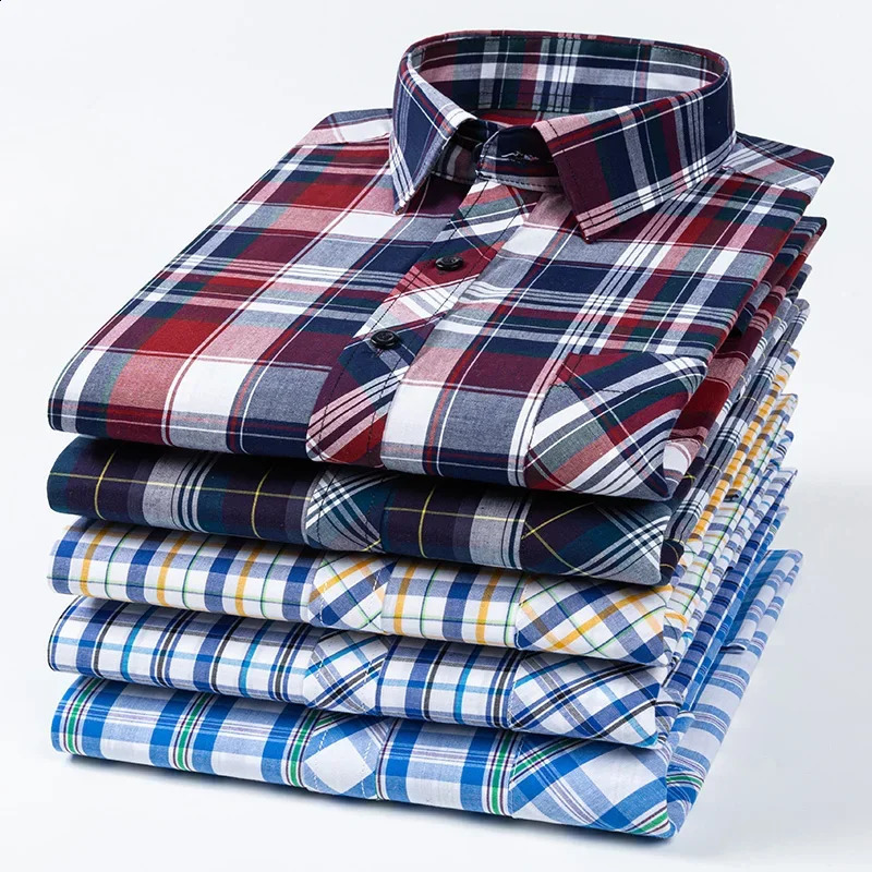 Men Classic Plaid Long Sleeve Shirts Single Pocket Comfortable Business Casual Cotton Shirt Slim Fit Button Workwear Shirts 240826
