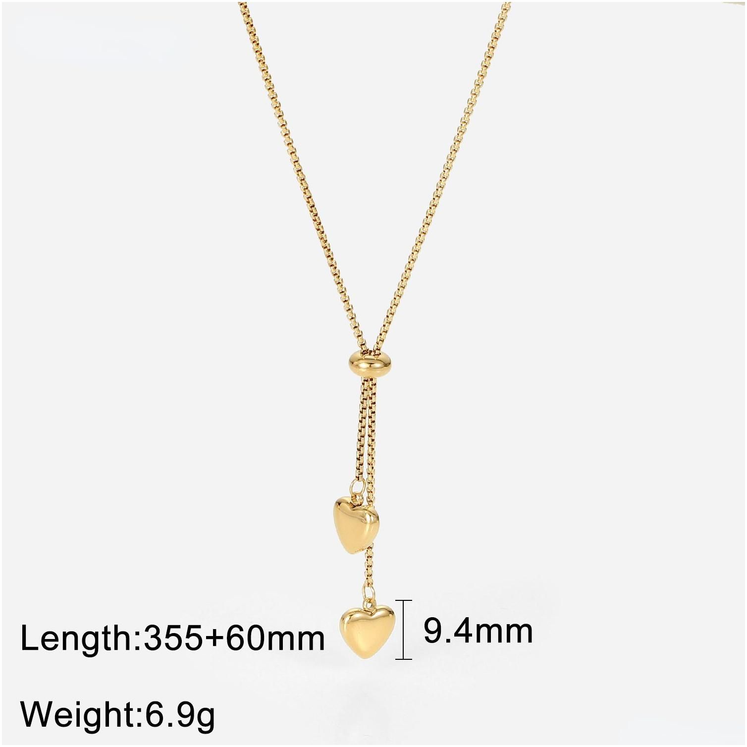 Designer Titanium Steel Pendant Necklace: Gold Plated Y-Shaped Rope Chain, Double Love Drop, Perfect for Women 4