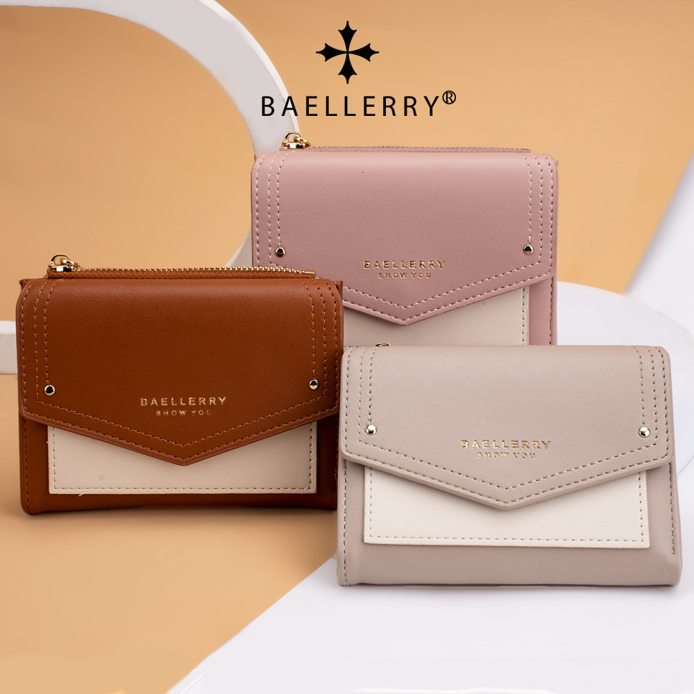 Women's Fashion Color Contrast Short Wallet with Zipper and Multi Card Slots