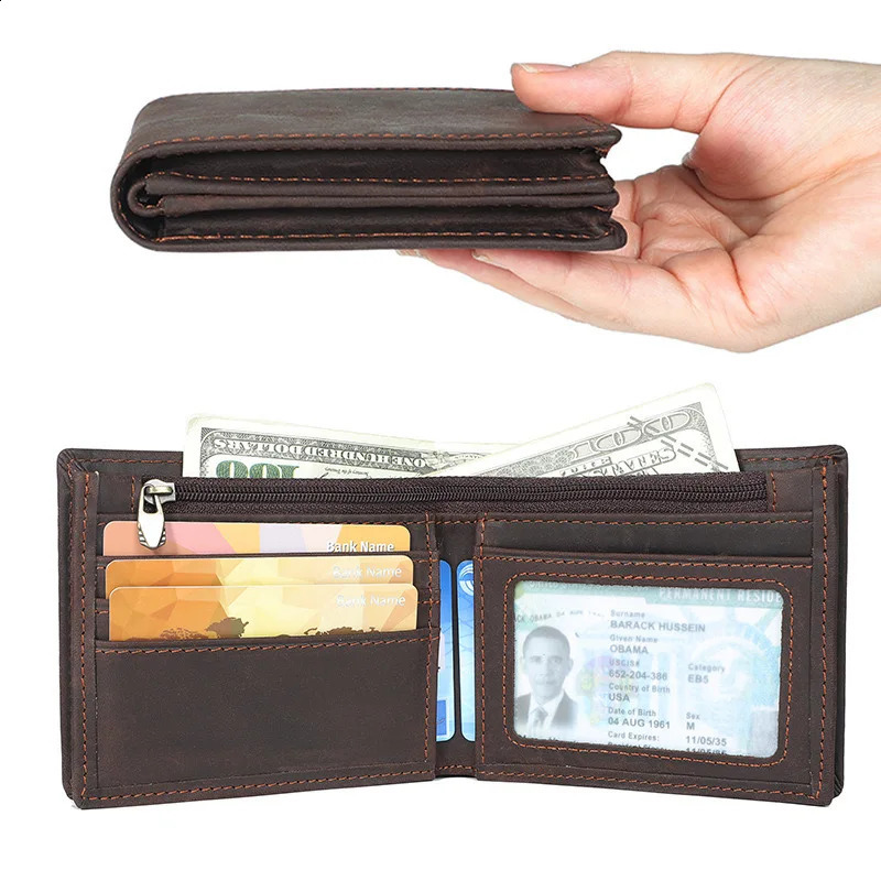 Retro Mens Short Wallet Elf Leather Bank Card Holder High Quality Small 240827