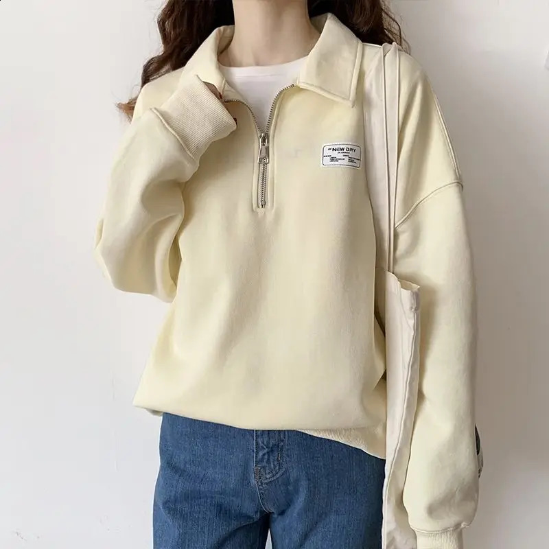 Spring/Summer Autumn Fashion Lazy Style Half Zipper Polo Collar Reduced Age Super Large High End Long Sleeve Sweater 240827