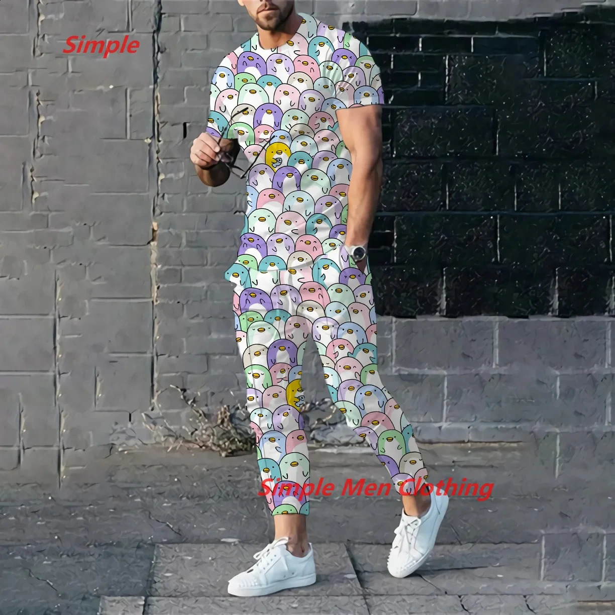 3D printed casual mens suit short sleeved T-shirtlong pants 2-piece set sportswear mens summer mens suit 240827