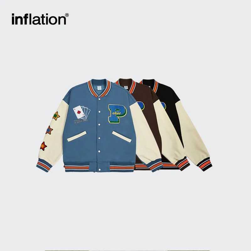 INFLATION Streetwear Vintage Baseball Jacket Men High Quality Towel Embroidery Jacket Couple Fleece Bomber Coat Y240826