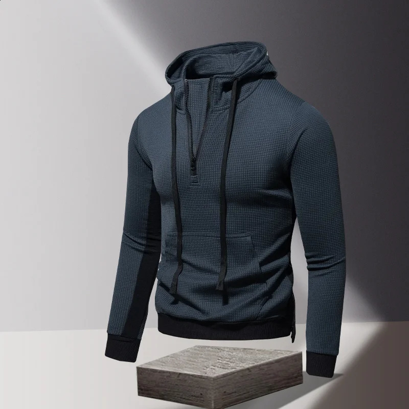 Spring and Autumn Mens Long Sleeve Hoodie Personalized Half Collar Fashion Edition Sports Fitness Tshirt 240827