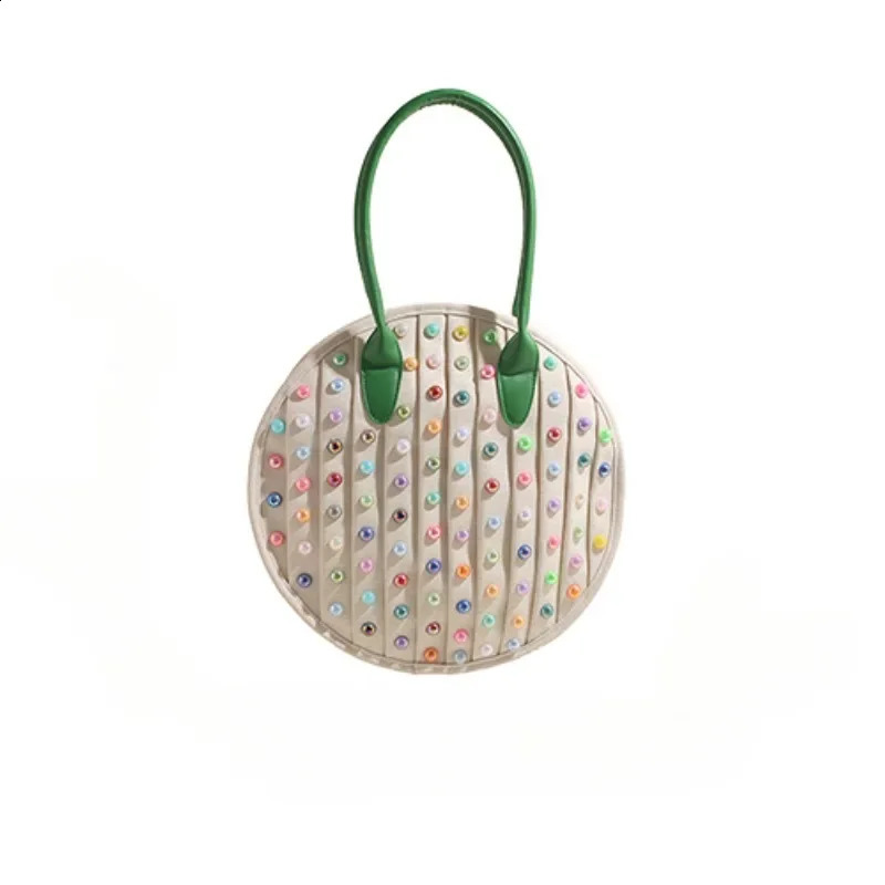 Colorful Rivet Canvas Circular Shoulder Bags Large Capacity Unique Casual Tote Bags for Women Fashion Style 240827