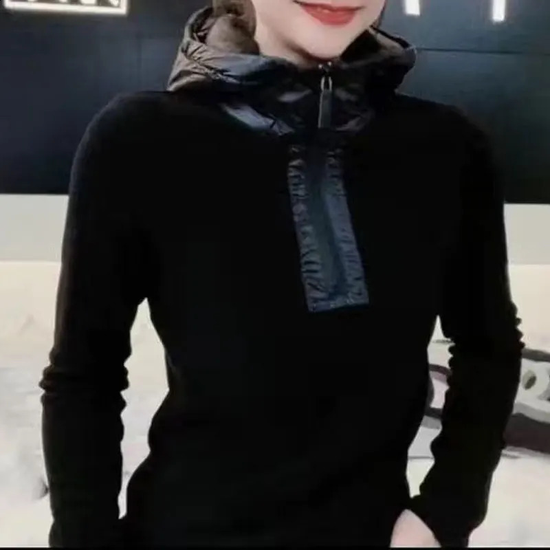 Commute Hooded Fashion Zipper Pulleys Womens Ultra Thin Solid Color Spring and Autumn Long Sleeve Fully Matched Splicing Sweatshirt 240827