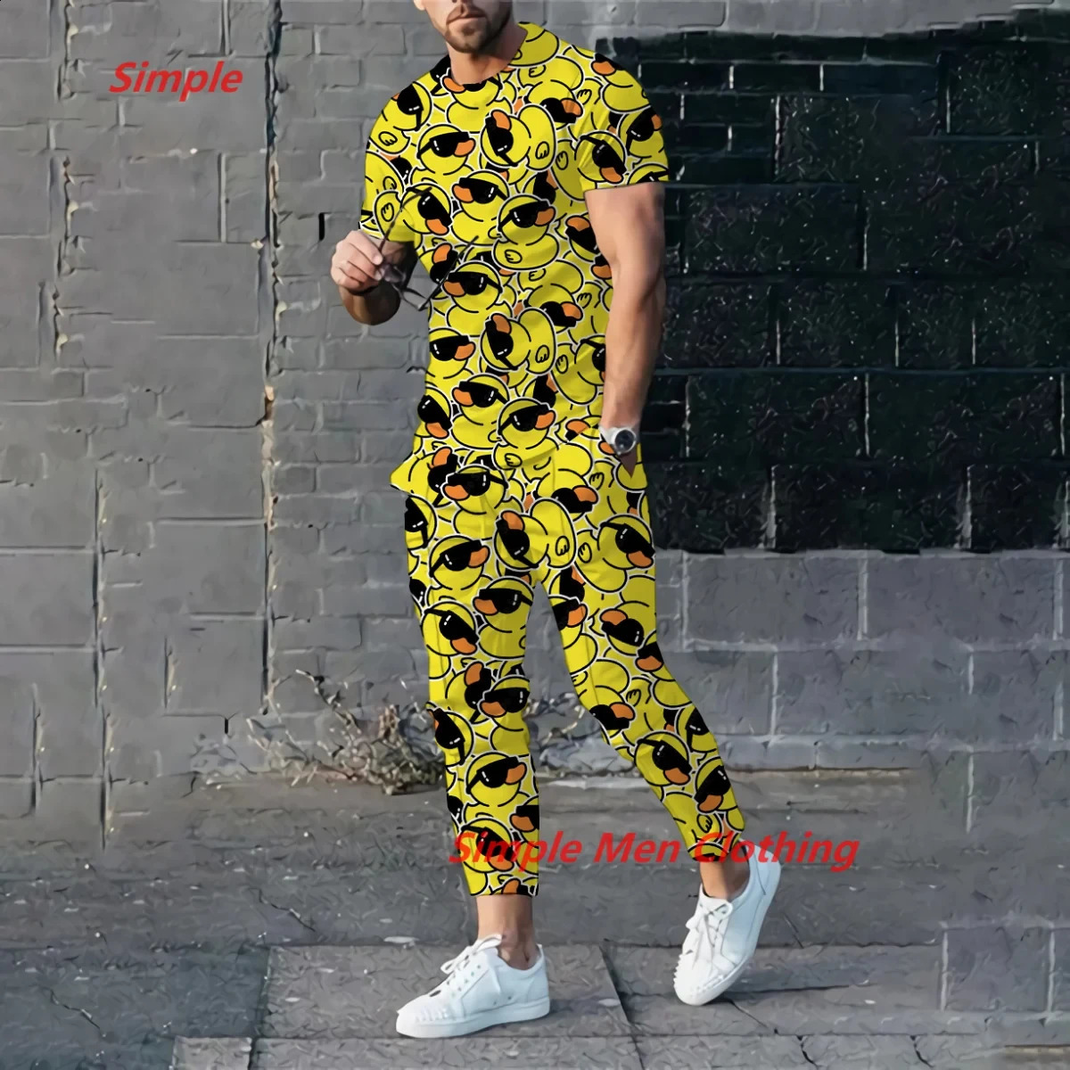 3D printed casual mens suit short sleeved T-shirtlong pants 2-piece set sportswear mens summer mens suit 240827