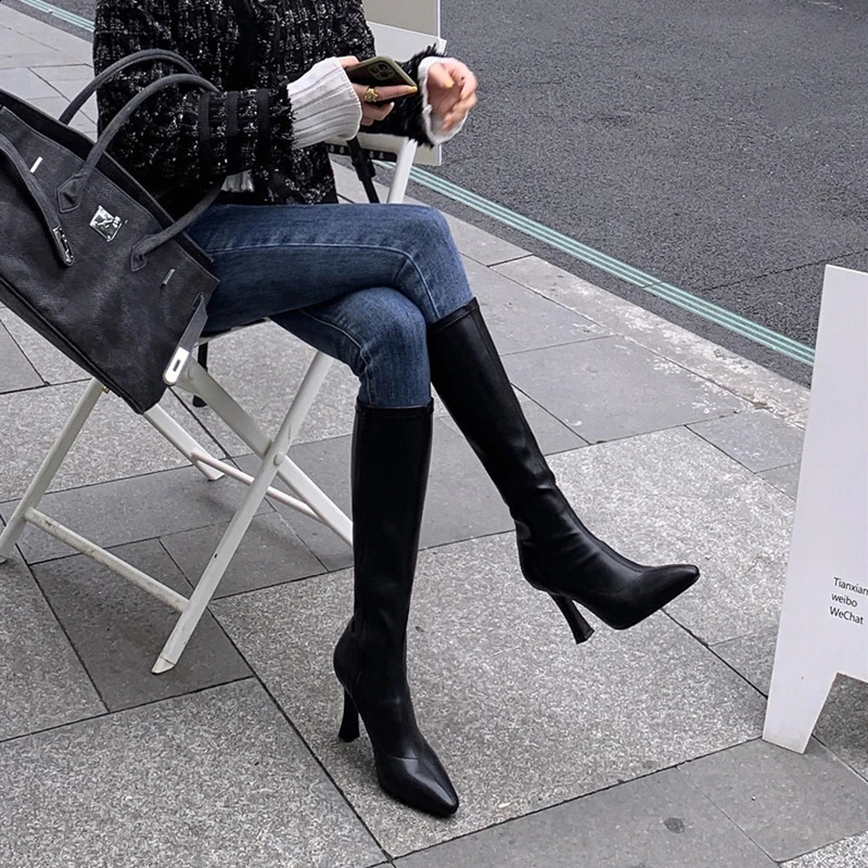 Sexy womens high heels womens high heels knee boots leather boots womens brown white boots 240827