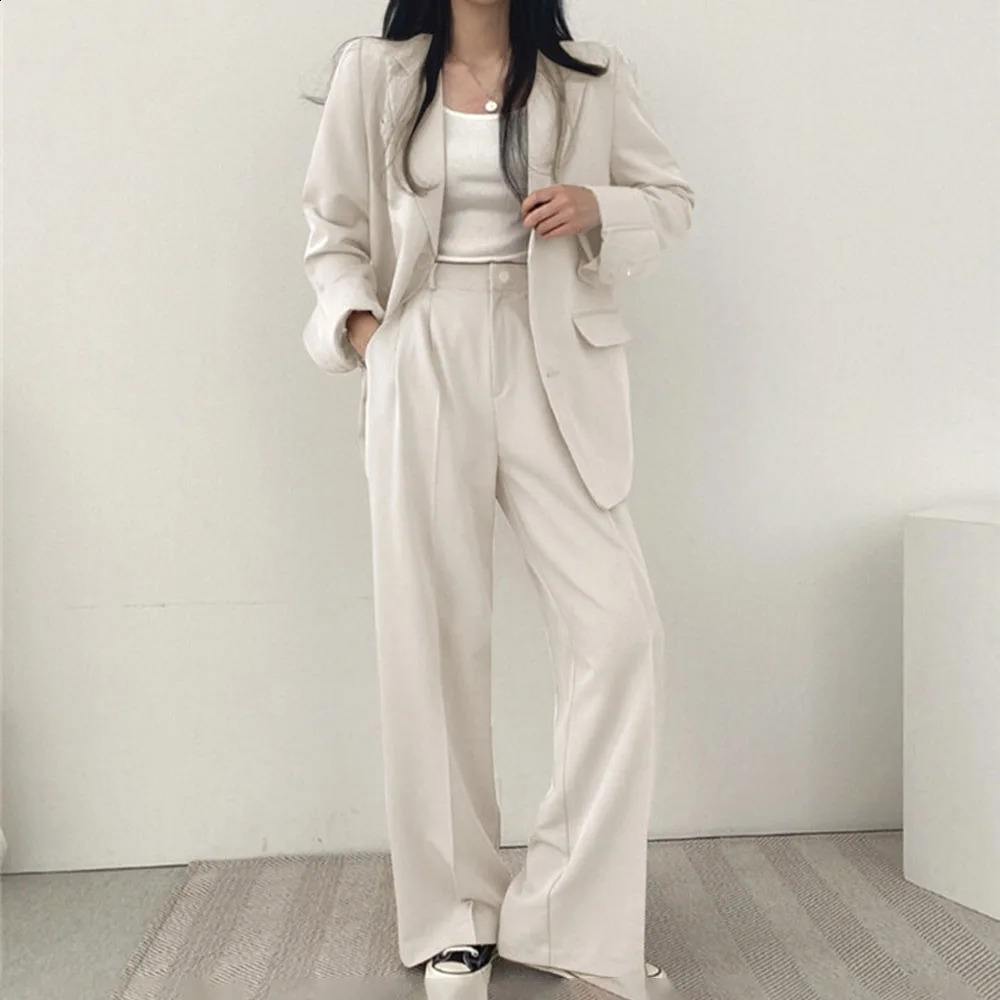 Autumn Casual Blazers Pant Sets Women Fall 2 Piece Sets Single Breasted Office Lady Pantsuit Solid Trousers Coats Tops Suit 240826
