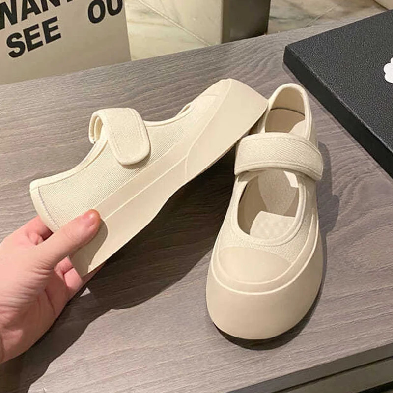womens flat shoes platform canvas Mary Jane casual round toe canvas platform shoes outdoor white autumn single shoes 35-40 240827