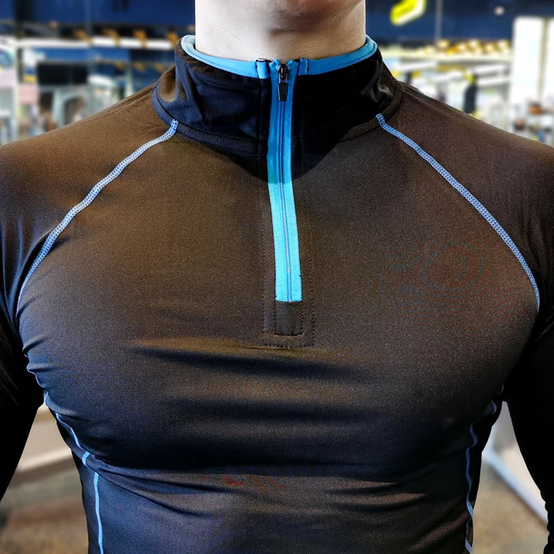 Spring Elastic Running Shirt for Mens Fitness Sports Long Sleeve Training Zipper Stand up Collar Tshirt 240827