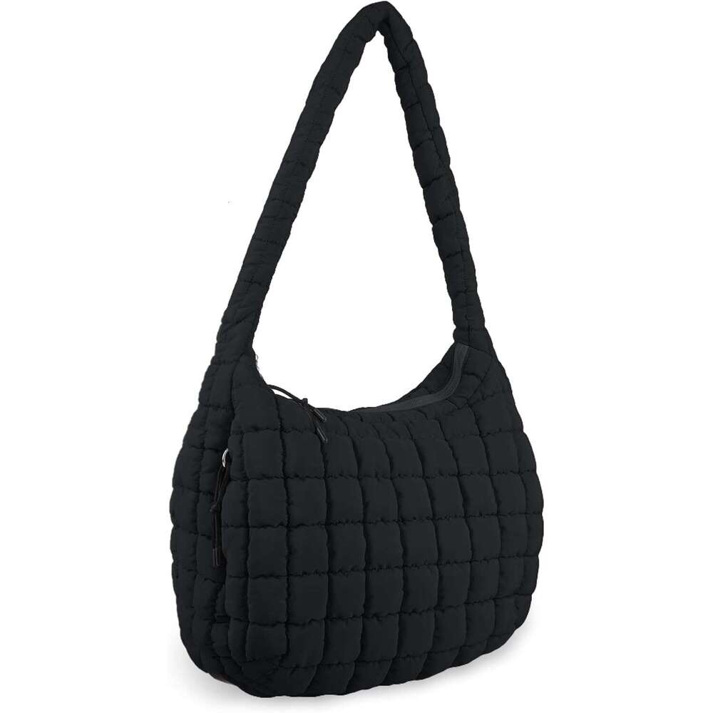 Quilted Puffer Tote Large Crossbody Shoulder Bag with Zipper, Nylon Hobo Oversized Handbag