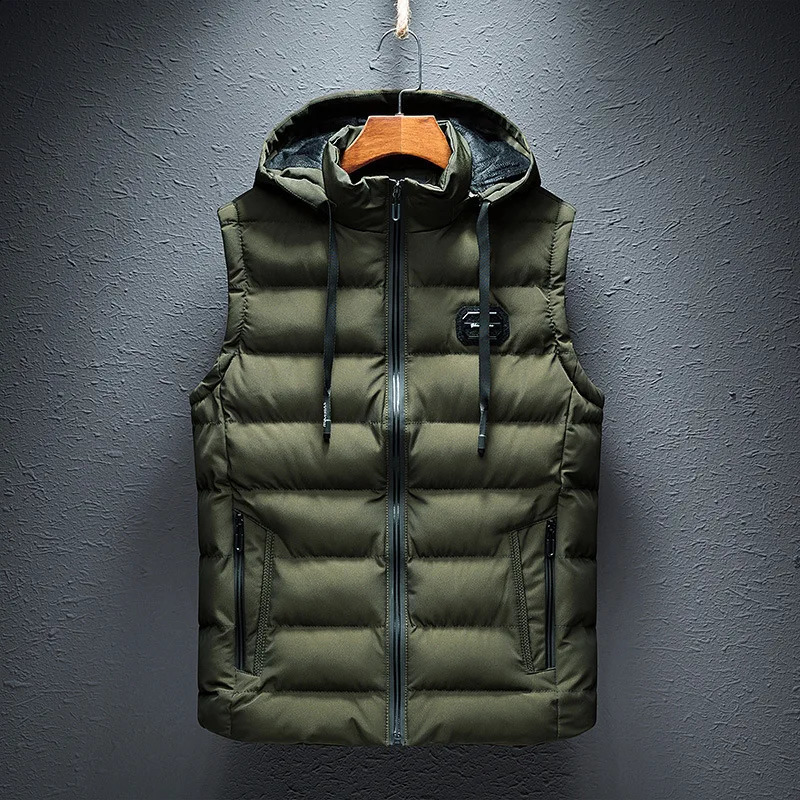 Mens Loose Casual Jacket Sleeveless Zipper Down Vest Male Solid Color Autumn Winter Warm Vests Standup Collar Oversize 240827