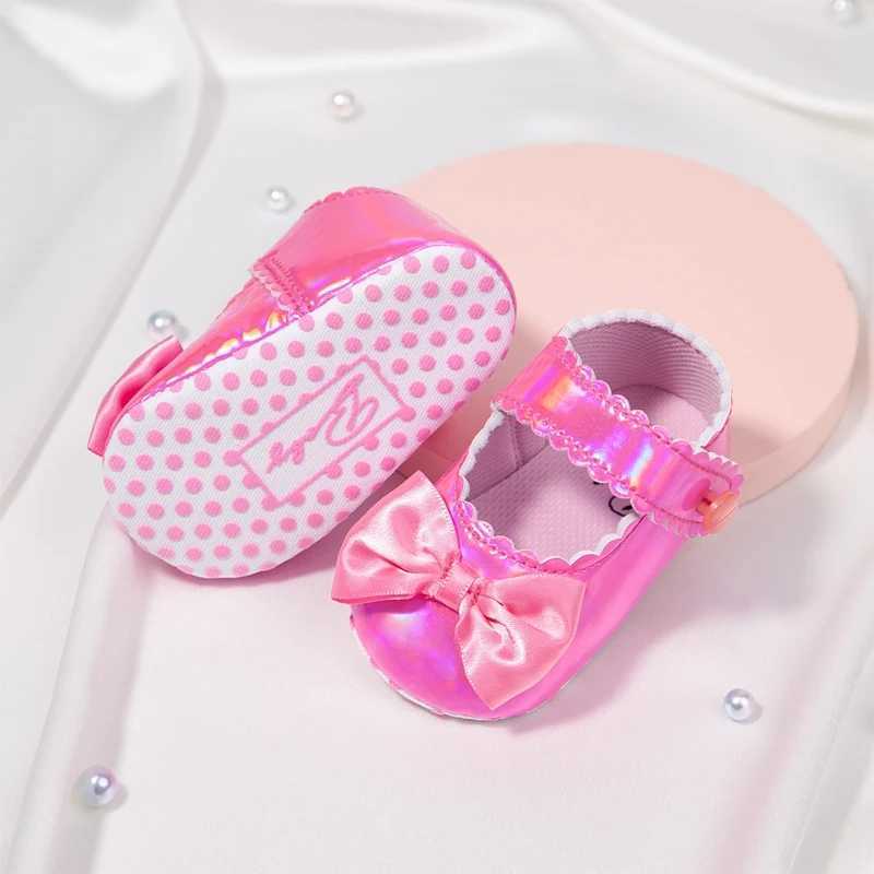 Baby shoes spring and autumn sweet princess shoes soft soled butterfly knot decoration apartment first step walker non slip leather shoes M240827