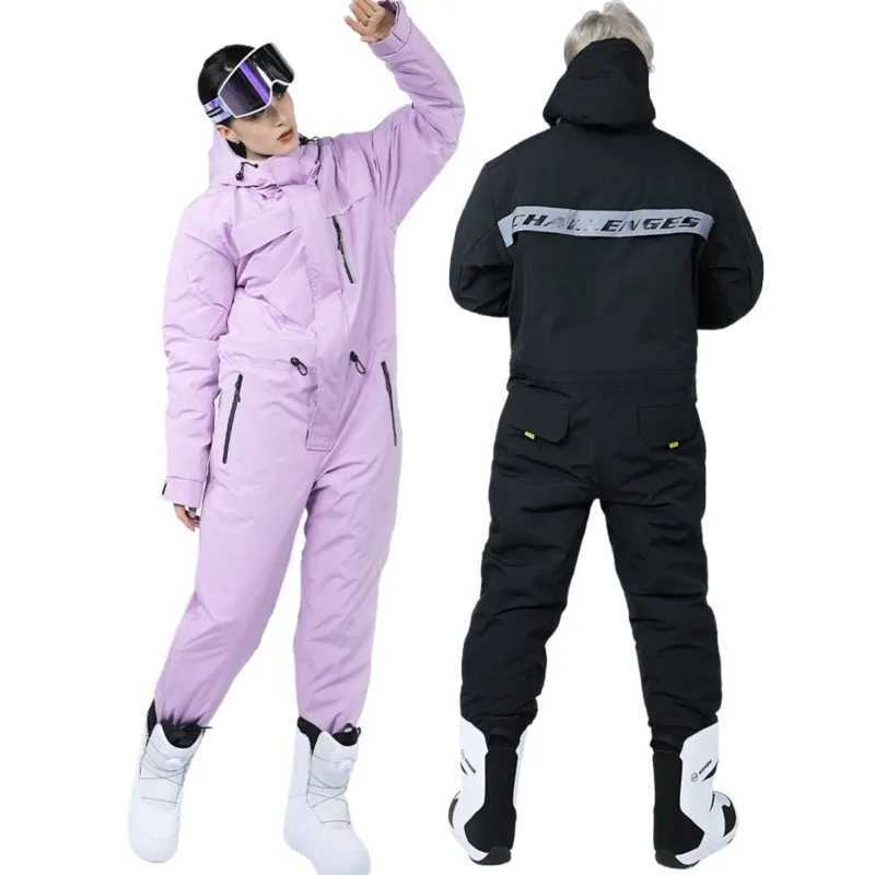 Skiing Suits Ski Suit Cold-Proof Mens and Womens One-Piece Outdoor Waterproof Windproof Snowboarding Suit H240826