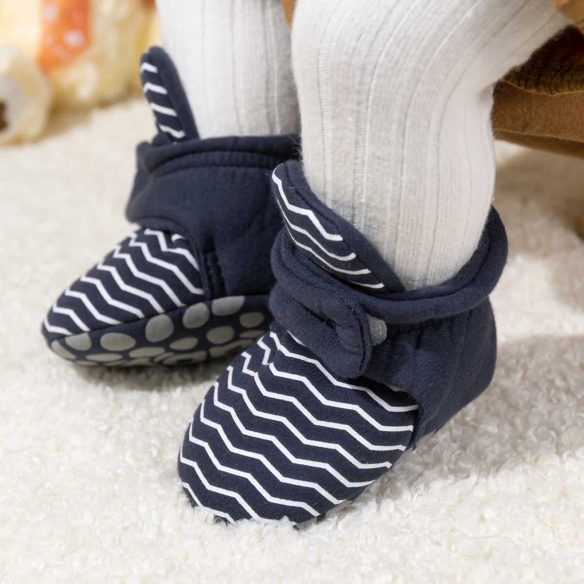 KIDSUN striped baby socks winter fluffy baby shoes girls boots cotton soft anti slip newborn first walking shoes baby socks M240827