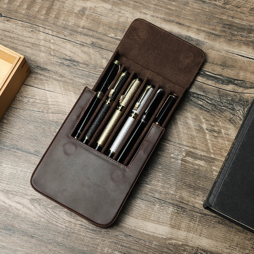 CONTACTS FAMILY Handmade Fountain Pen Case Leather For Men Women Holder Pen Pouch Retro Pen Box Organizer Boys Girls School 240826