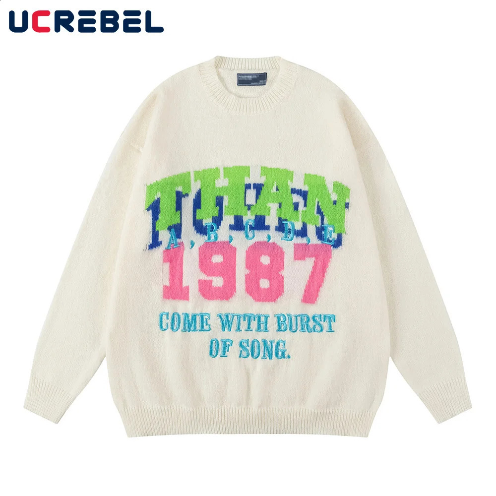 Xin Jacquard Knitted Sweater Mens Embroidery Autumn Winter Street Staff Collar Loose Long Sleeve Zipper Style 240826