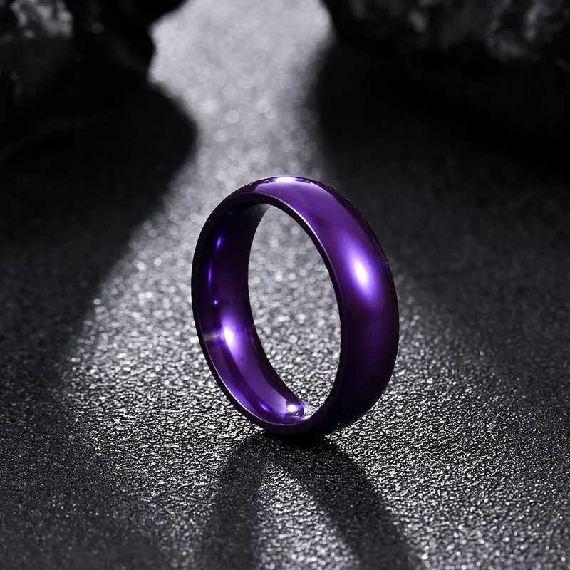 Simple 8mm mens stainless steel ring with purple matte finish polished edge engagement ring and mens wedding ring W240826