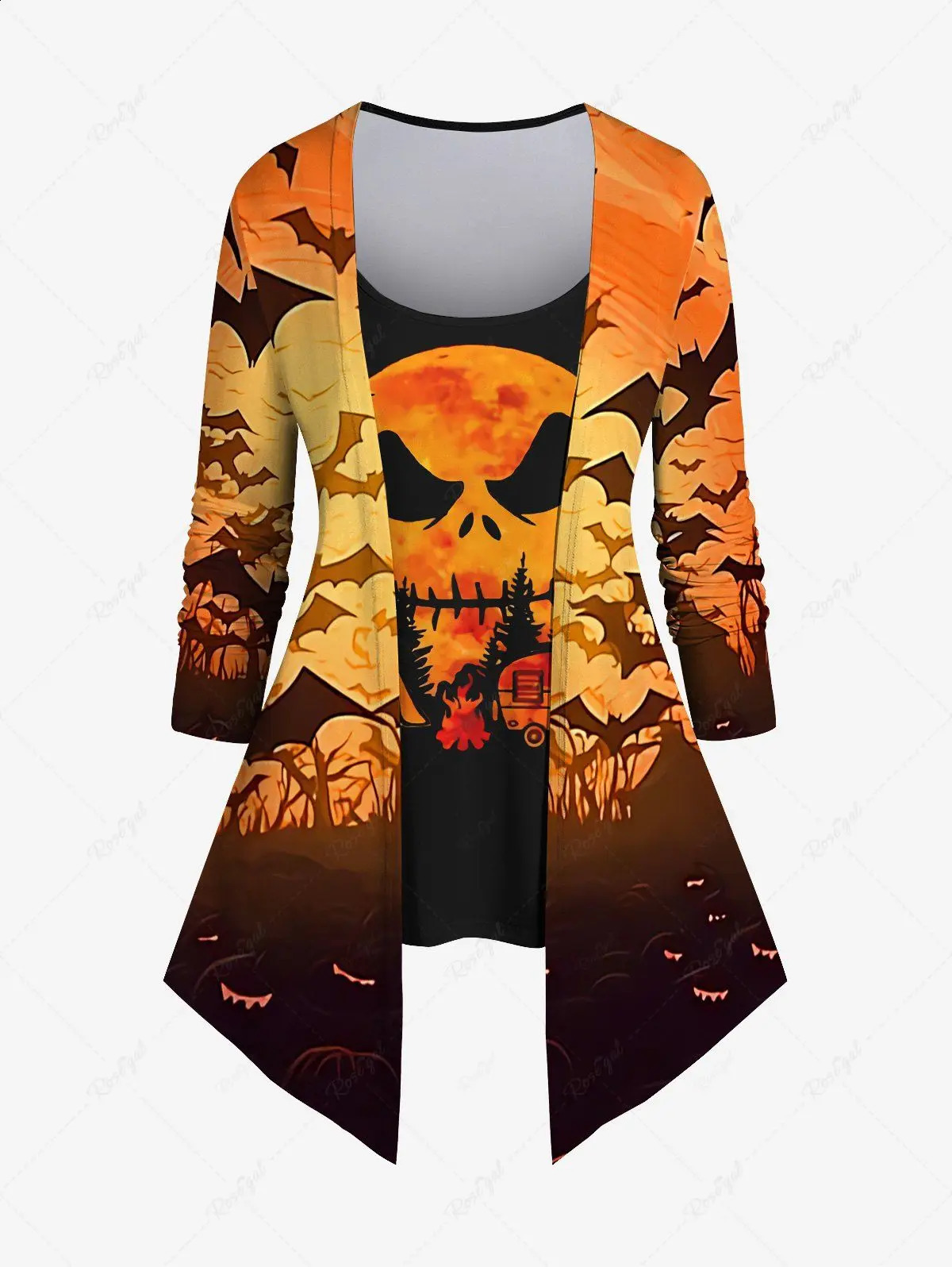 Autumn Halloween 3D Skeleton Rose Checkered Bird Pumpkin Bat Flame Printing 2-in-1 T-shirt or Flame Pants Daily Casual Set 240827