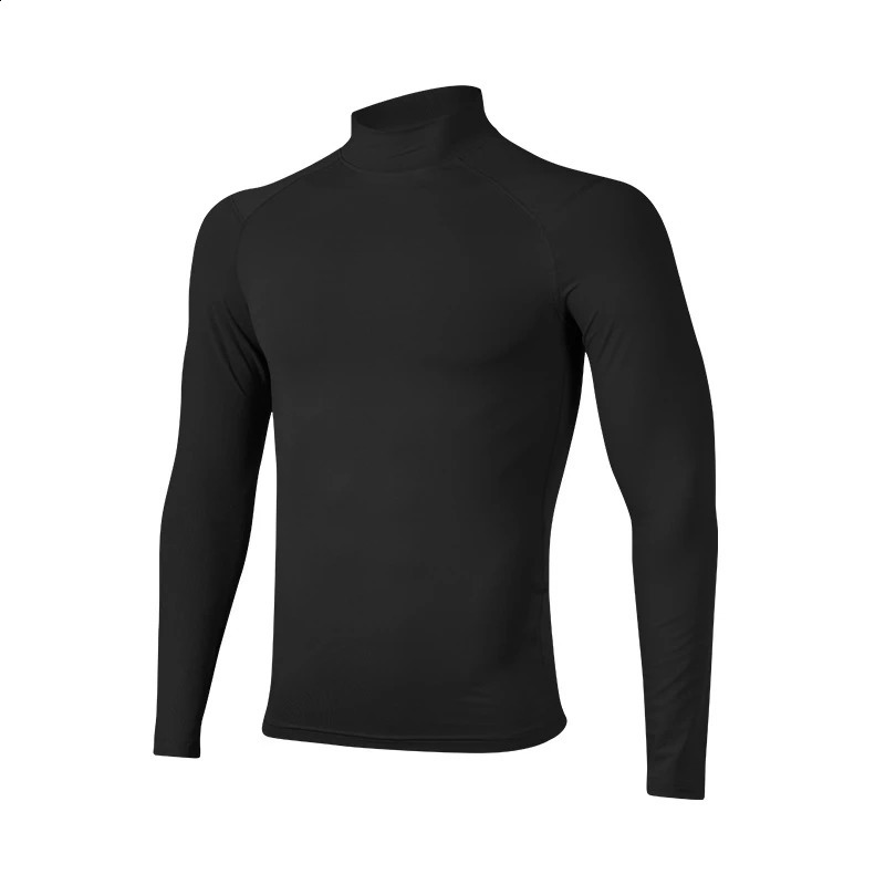 Mens autumn sports compression Tshirt half turtle neck long sleeved top pure ultrathin mens running gym sportswear 240827
