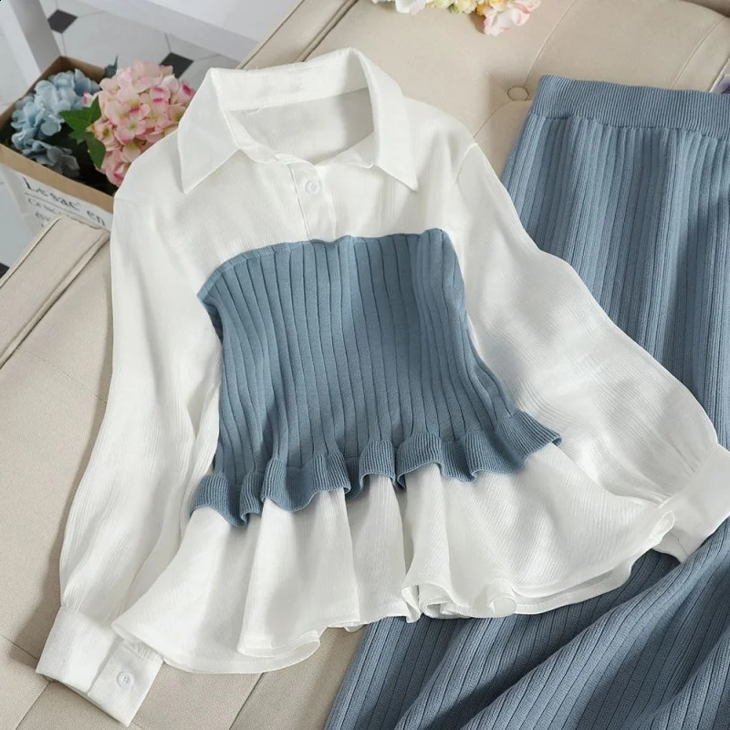 autumn and winter Korean version slim fit fashionable knitted bottom sweater half skirt twopiece set 240827