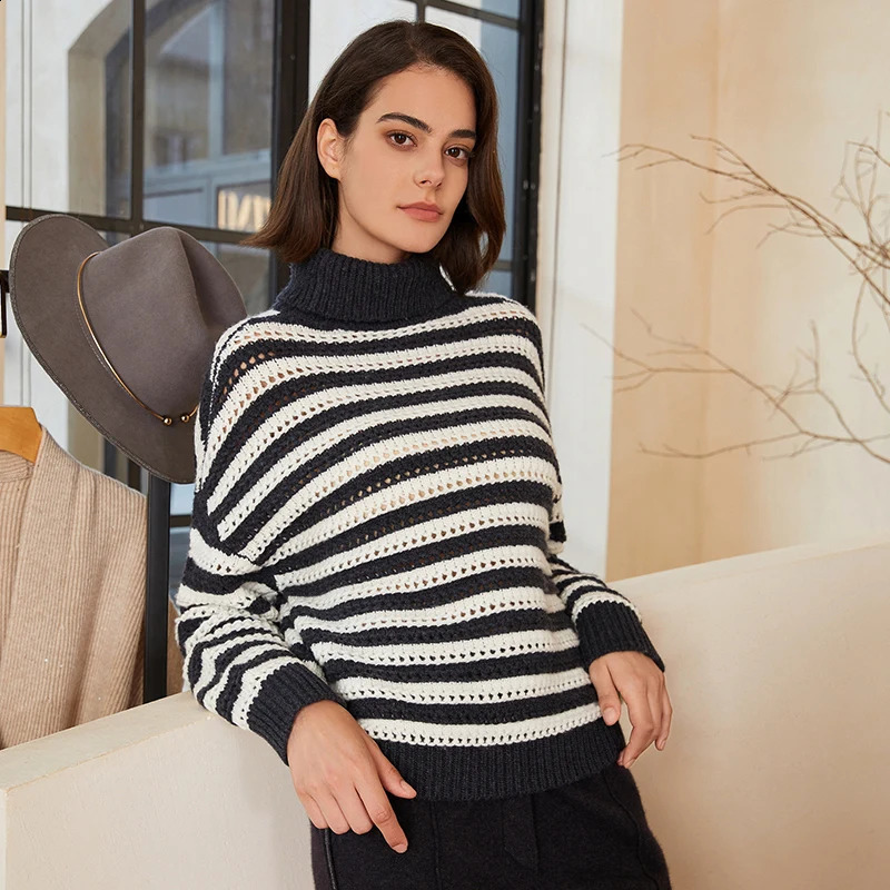 BC290 Color Buckle Turtle Neck 100% Wool Clothing Knitted Womens Sweater 240826