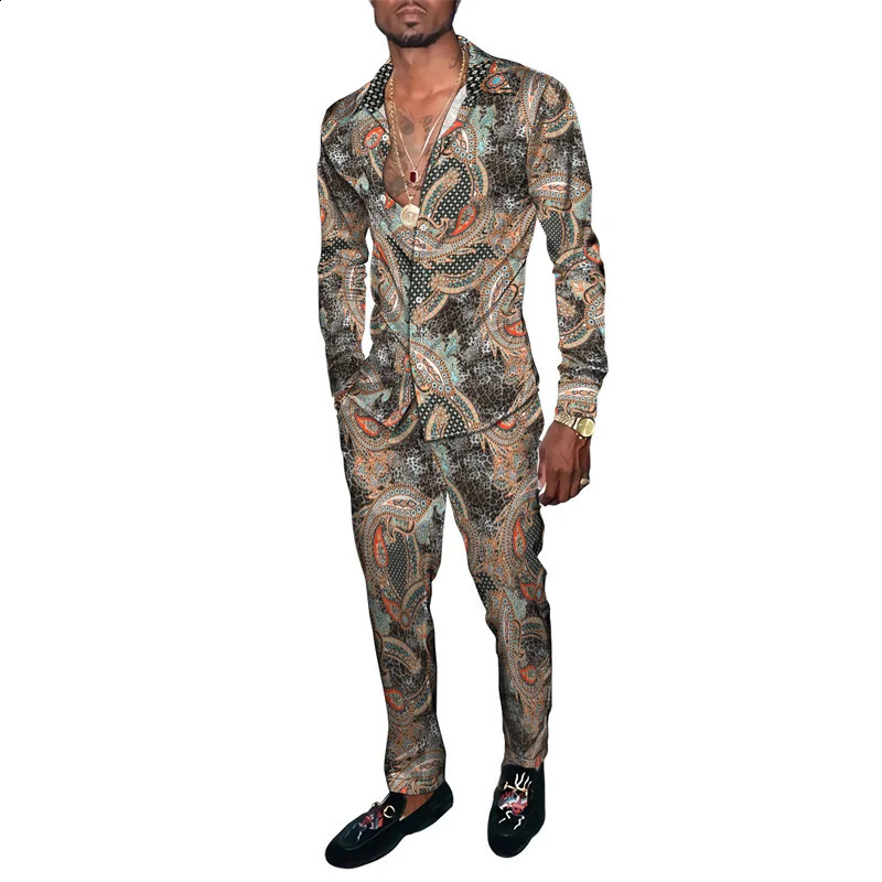 Fashion colored checkered 3D printed mens Harajuku clothing set Tracksuit long sleeved shirt long pants two-piece clothing set 240827