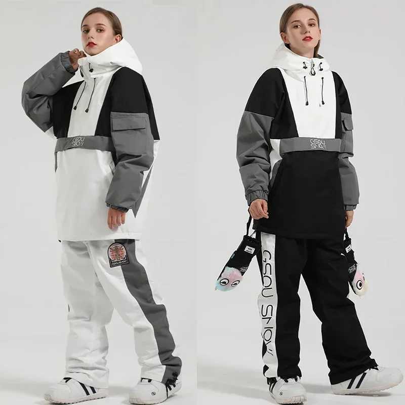 Skiing Suits New Winter Ski Suit Women Overalls Outdoor Snowboarding Jacket Men Thickened Warm Skiing Set Wind Proof Waterproof Snow Pants H240826