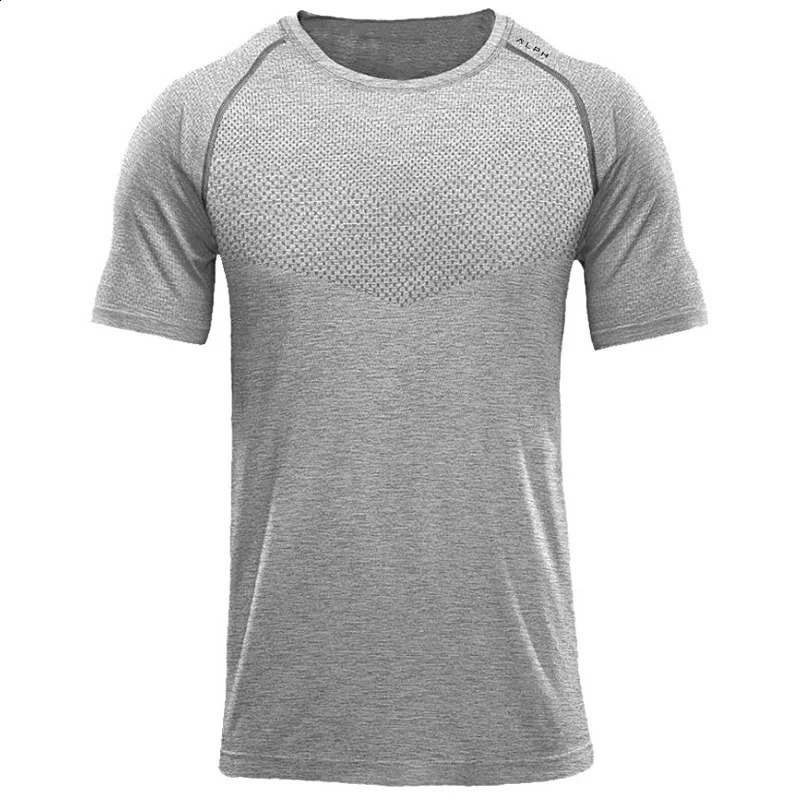 Mens summer gym sports running short sleeved Tshirt fitness mens bodybuilding muscle casual top quick drying exercise clothing 240827