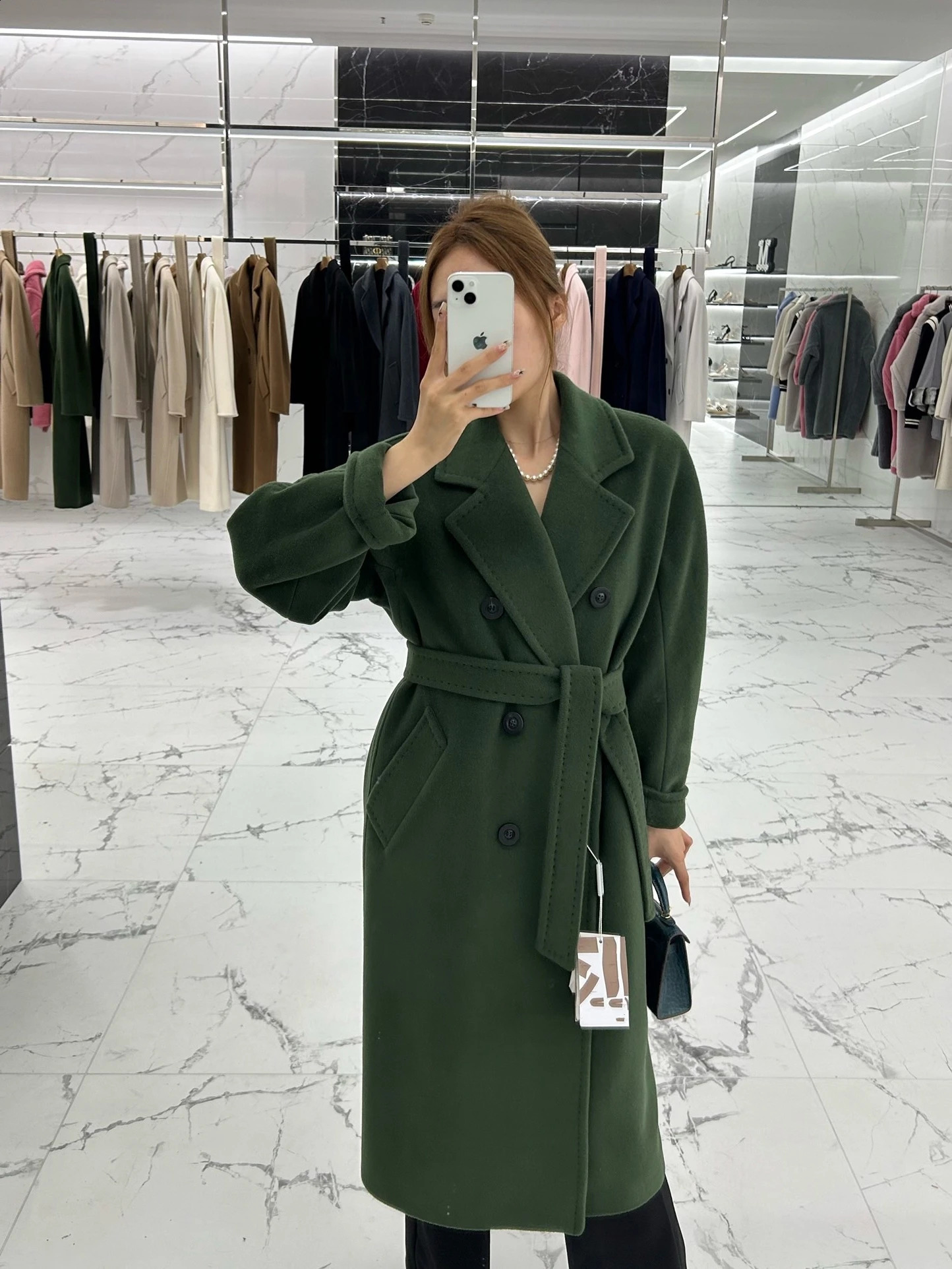 High end winter cashmere coat for women camel colored long black wool classic double breasted lace gray red 240826