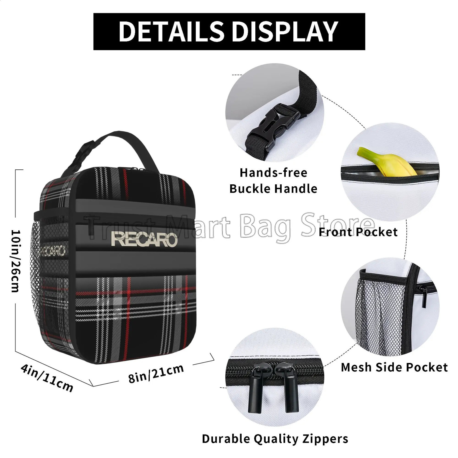 Recaros printed insulated lunch bag is a reusable leak proof portable Oxford cooler box for outdoor work and travel 240826