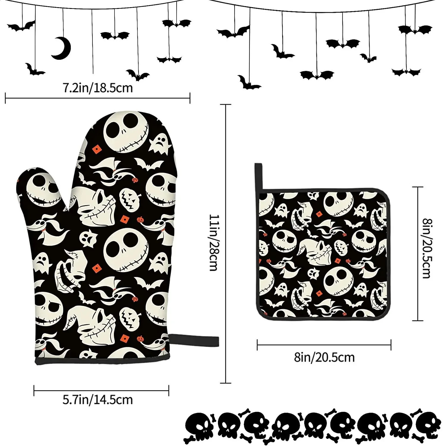 Halloween Oven Mitts and Pot Holders Sets Christmas Kitchen Heat Resistant Non-Slip Oven Gloves for Safe BBQ Cooking Baking 240826