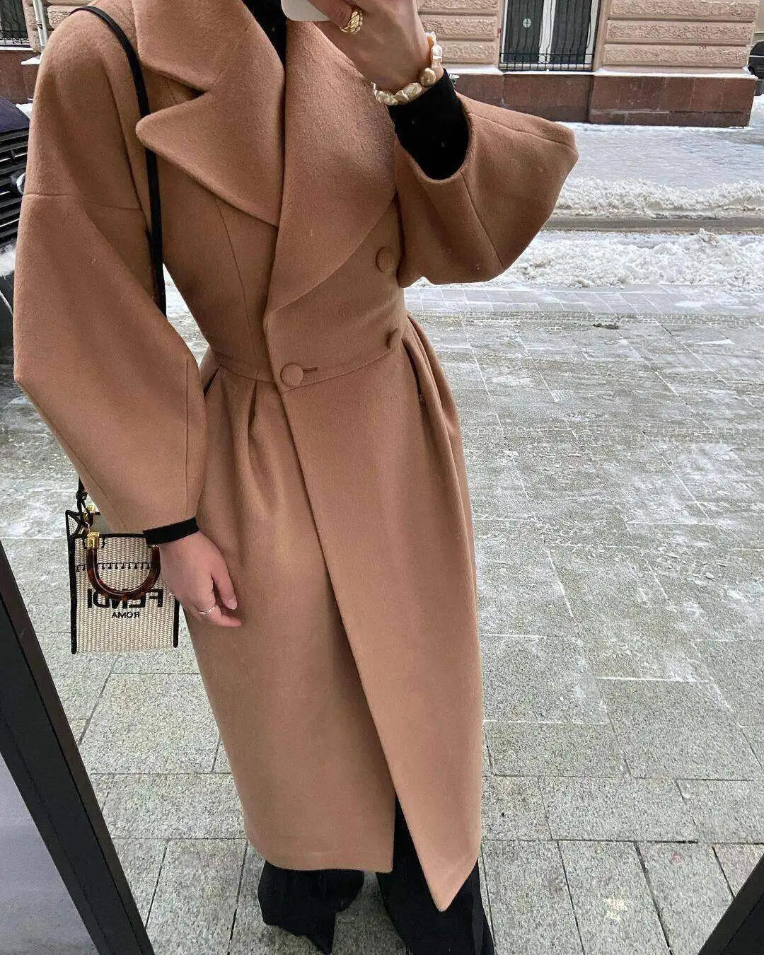 Fashion Solid Puff Sleeve Coat For Women Elegant Female Turn Down Collar Long Coats Chic Ladies Pockets Jackets 50% SALE 240826