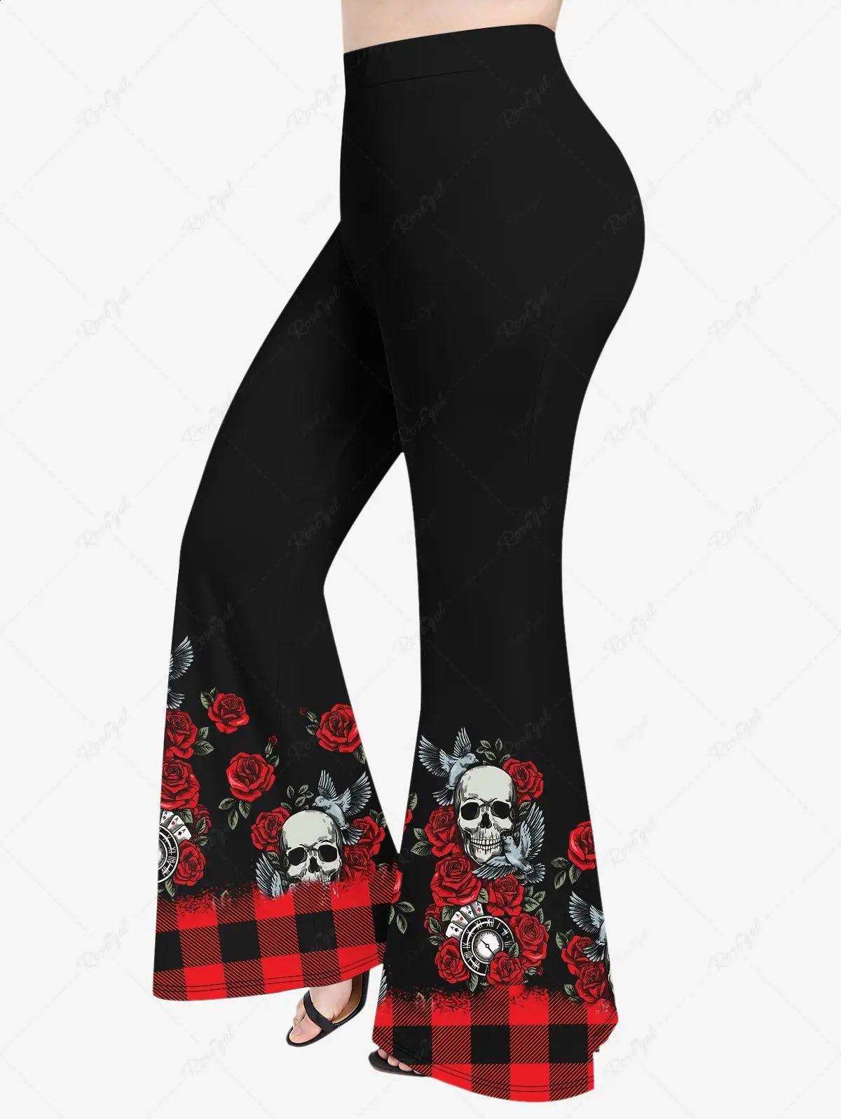 Autumn Halloween 3D Skeleton Rose Checkered Bird Pumpkin Bat Flame Printing 2-in-1 T-shirt or Flame Pants Daily Casual Set 240827