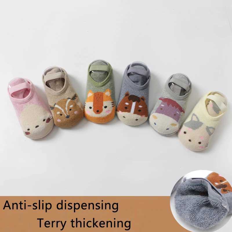 1 pair of fashionable baby girl boy cute cartoon anti slip cotton childrens floor socks animal pattern newborn first walking shoes M240827