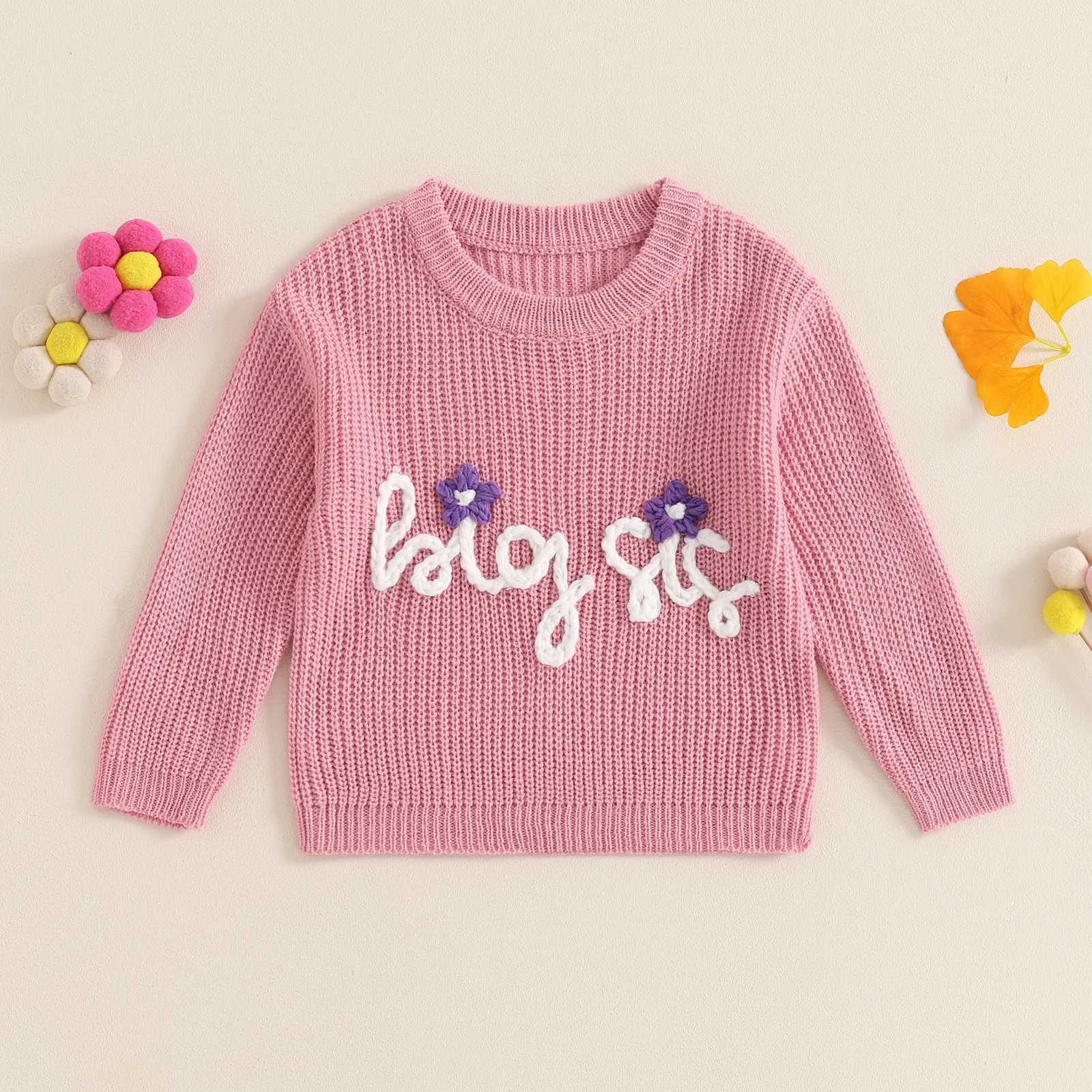 Knitted autumn and winter sweaters for baby girls childrens long sleeved floral letters embroidered zippers childrens topsW240824