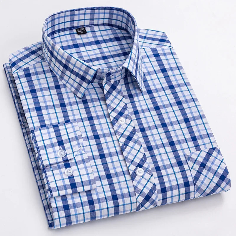Men Classic Plaid Long Sleeve Shirts Single Pocket Comfortable Business Casual Cotton Shirt Slim Fit Button Workwear Shirts 240826