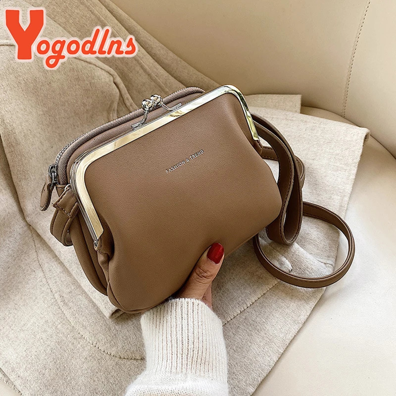 Yogodlns Simple Solid Color Shoulder Bag Female PU Leather Crossbody Fashion Clip Messenger Lady Handbag Purse 240827