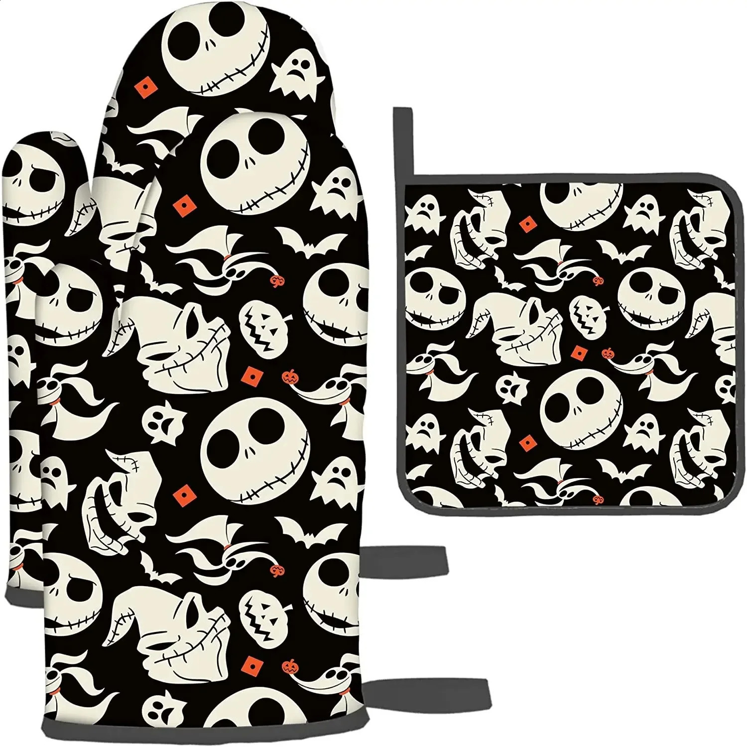 Halloween Oven Mitts and Pot Holders Sets Christmas Kitchen Heat Resistant Non-Slip Oven Gloves for Safe BBQ Cooking Baking 240826