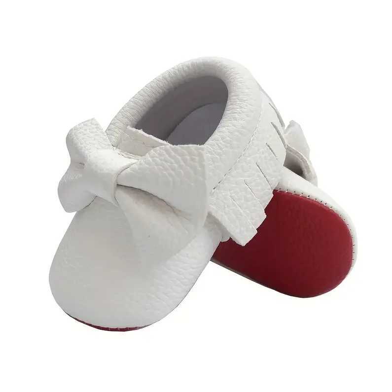 Bow leather baby shoes for newborns boys and girls multi colored childrens red soft sole anti slip first step baby newborn mocha M240827