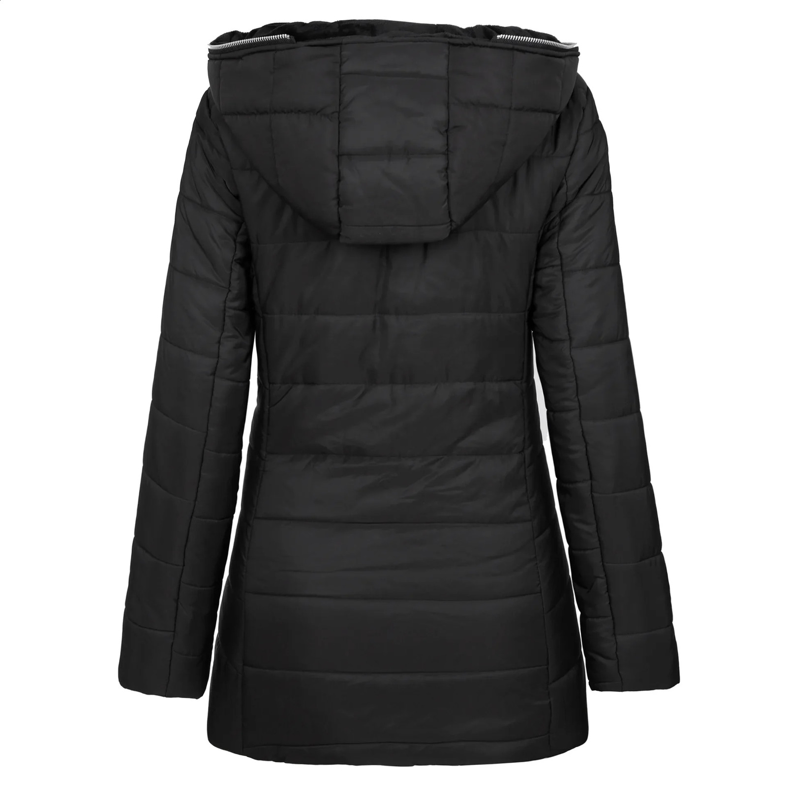Womens hooded long sleeved cotton lined wool lined winter jacket with mid length zipper jacket for warmth and fashion 240826