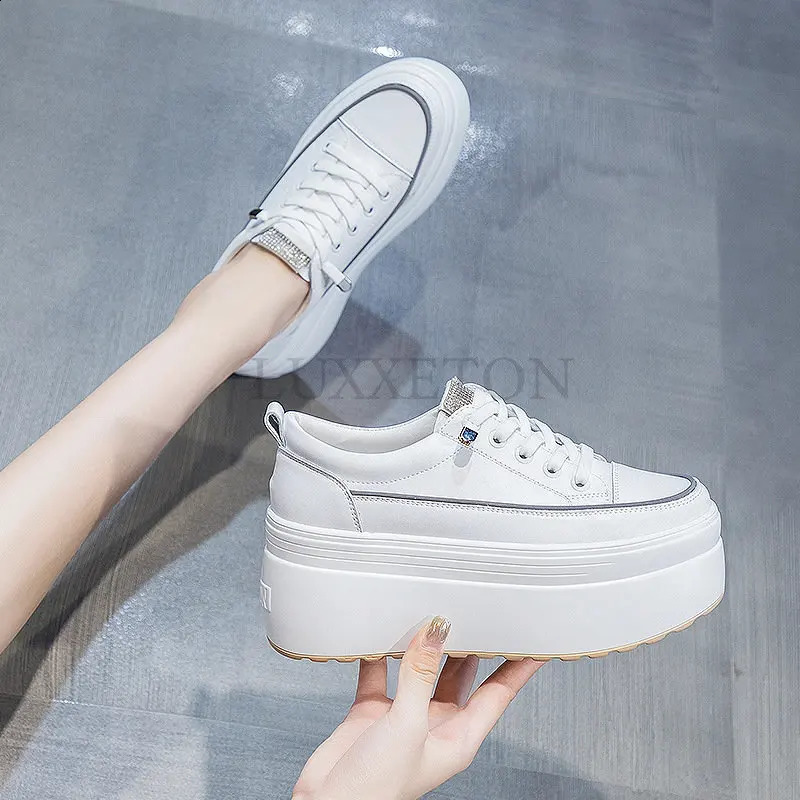 8cm white leather platform heel womens flat shoes comfortable and casual reptile short and chubby sports shoes summer womens shoes 240827